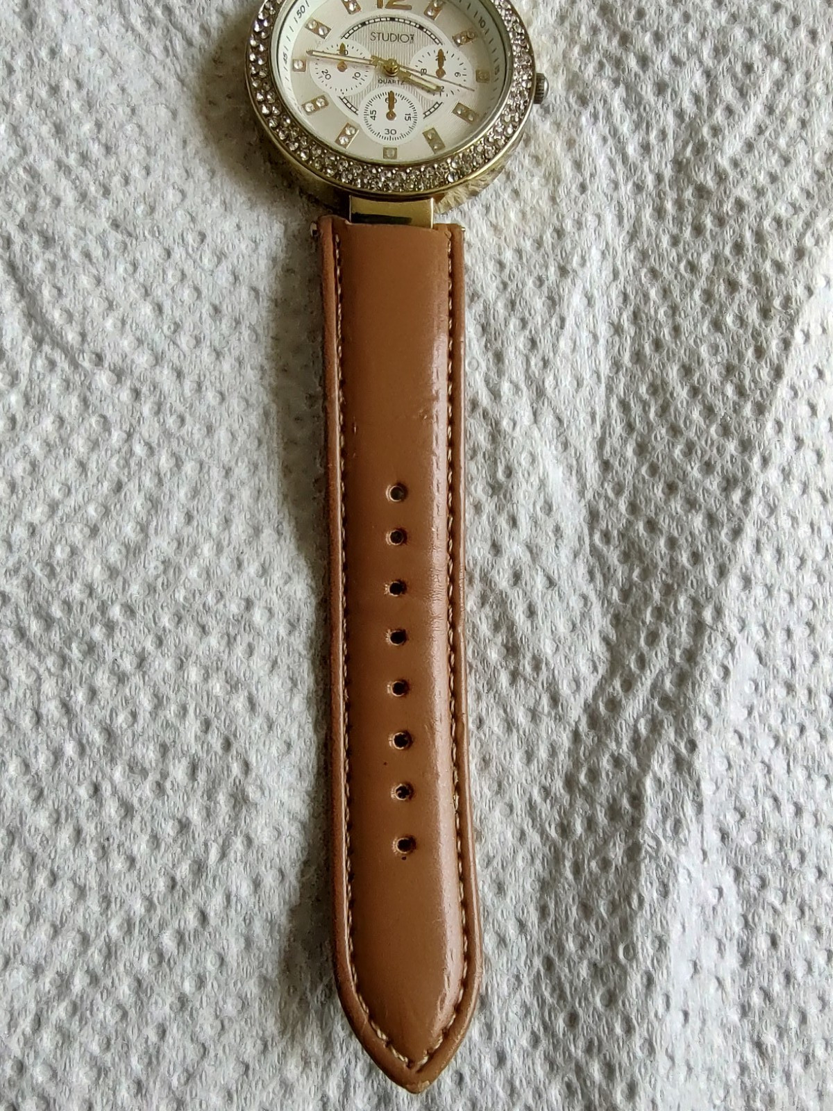 Studio Time Watch Crystal Gold tone Leather Strap Girls Female watch