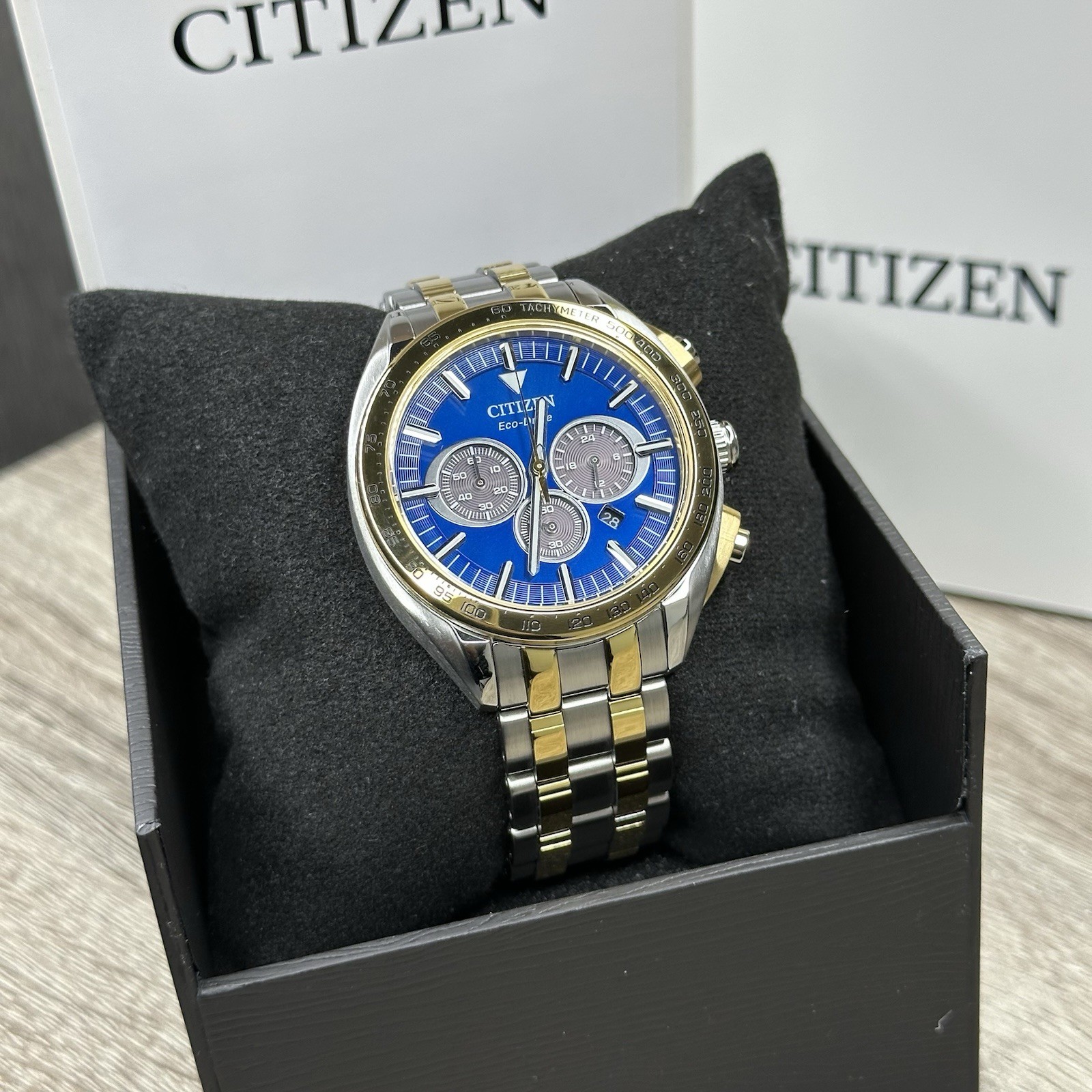 NEW✅ Citizen Carson Blue Dial Tachymeter Two Tone Steel Men’s Watch CA4544-53L