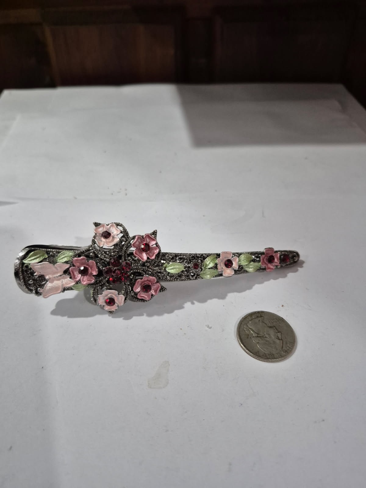Vintage Floral Butterfly Alligator Style Silver 5″ Hair Clip DRS3