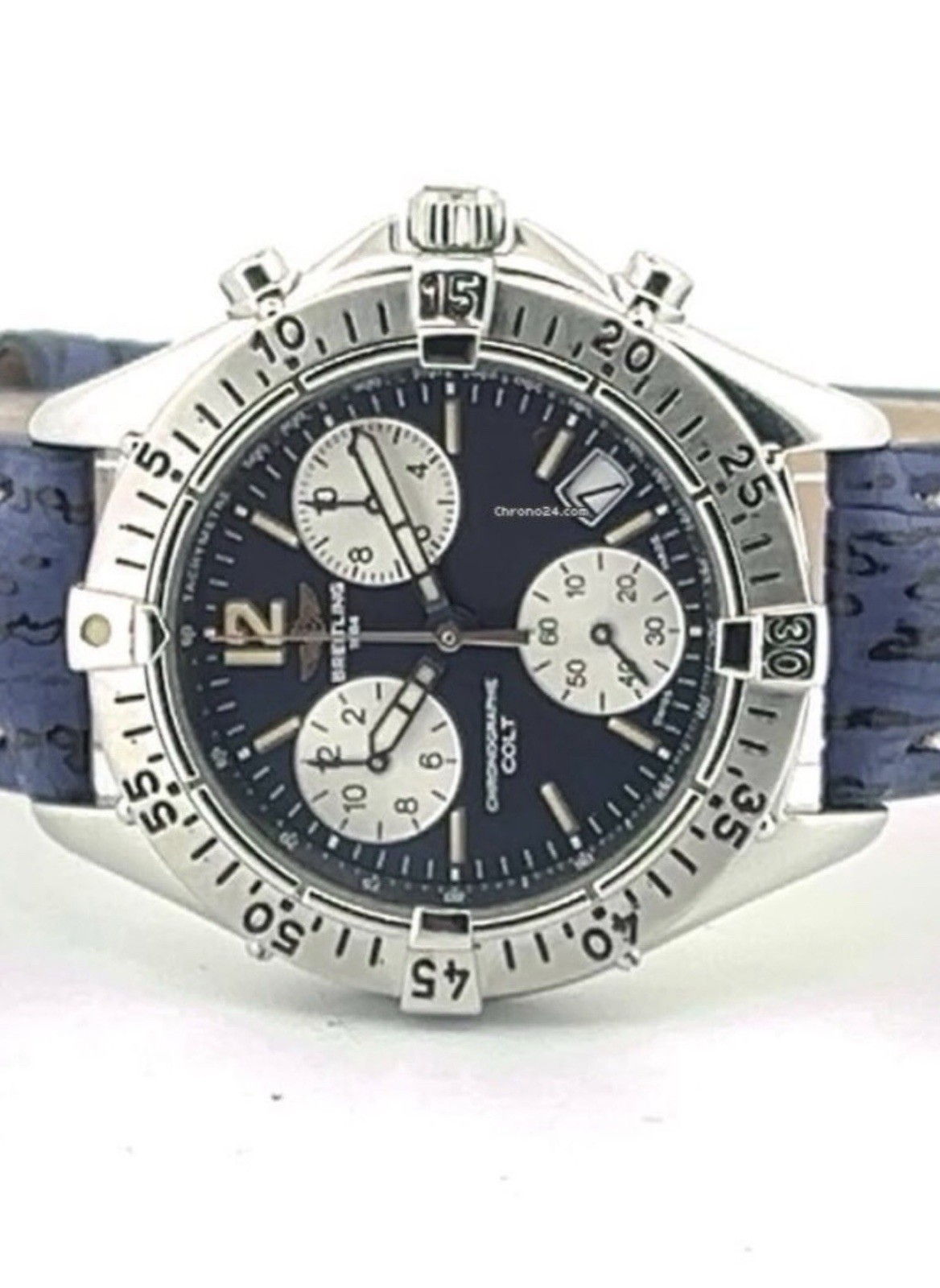 Breitling Colt A53035 Chronograph Quartz Blue Dial Leather Strap Stainless Steel