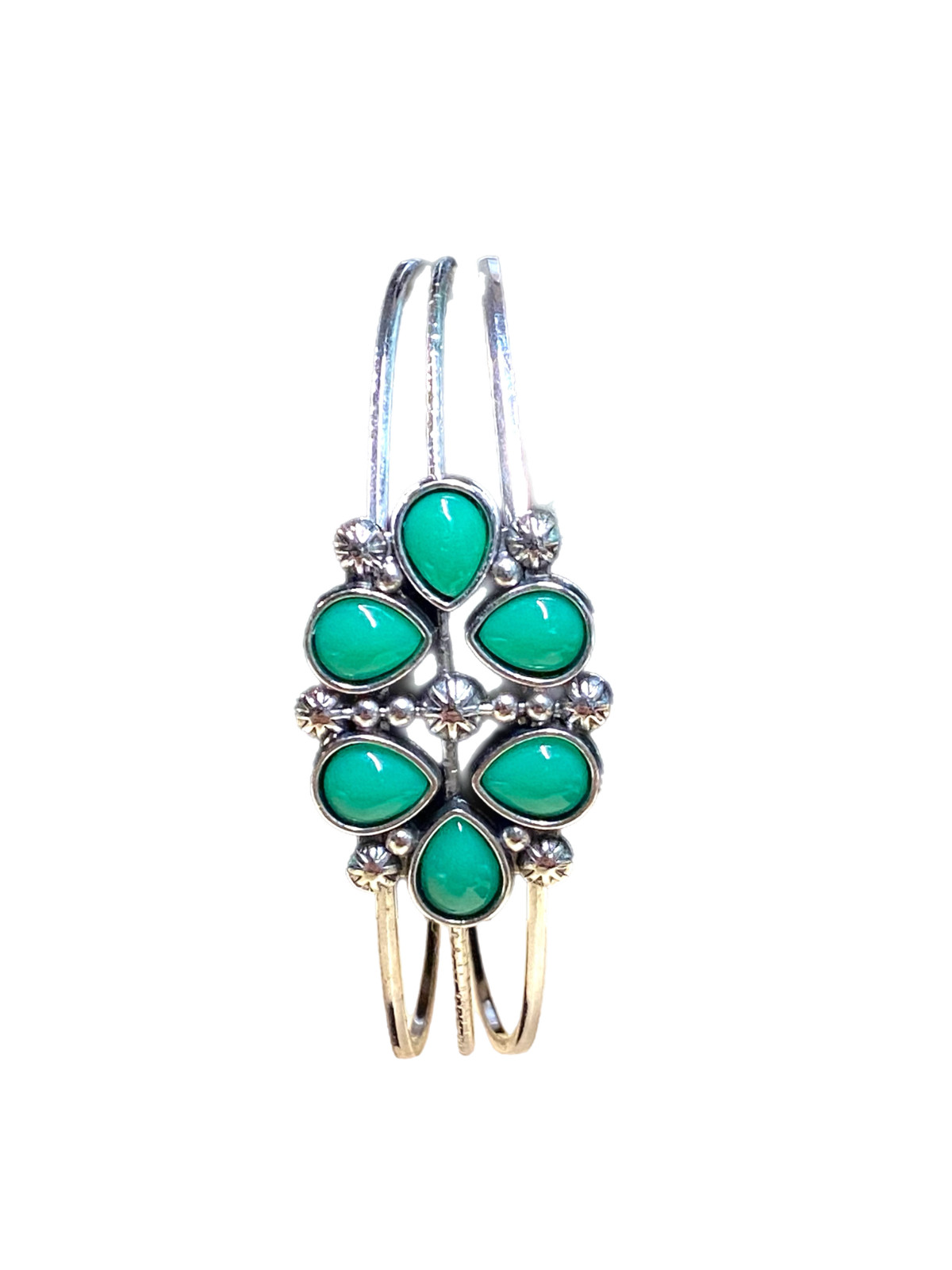 Paparazzi Taj Mahal Meadow Green Cuff Bracelet Bangle Silver Tone 7” Fashion EUC
