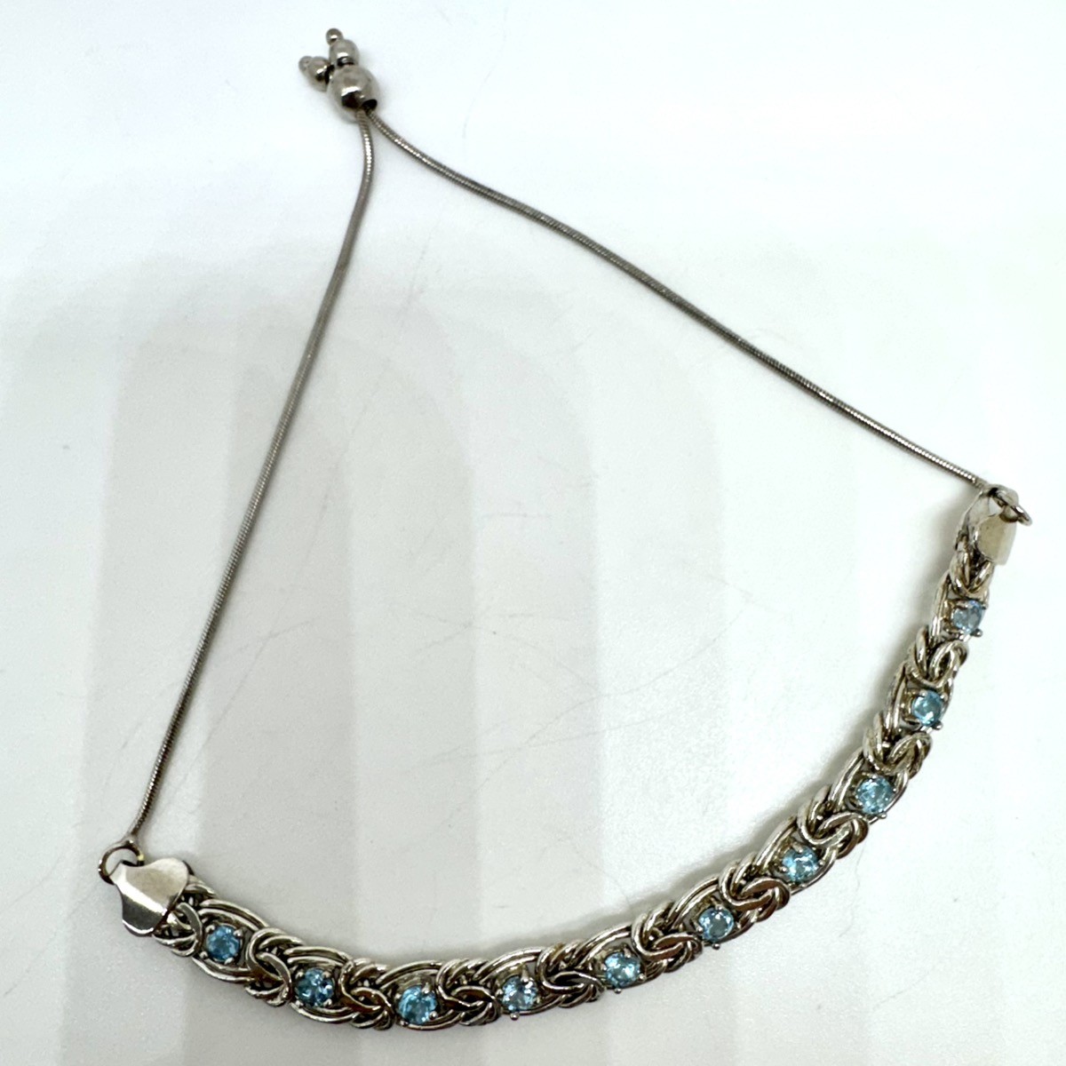 925 Sterling Silver Blue Stone Adjustable Bracelet – 7.83G! (WMP019087)