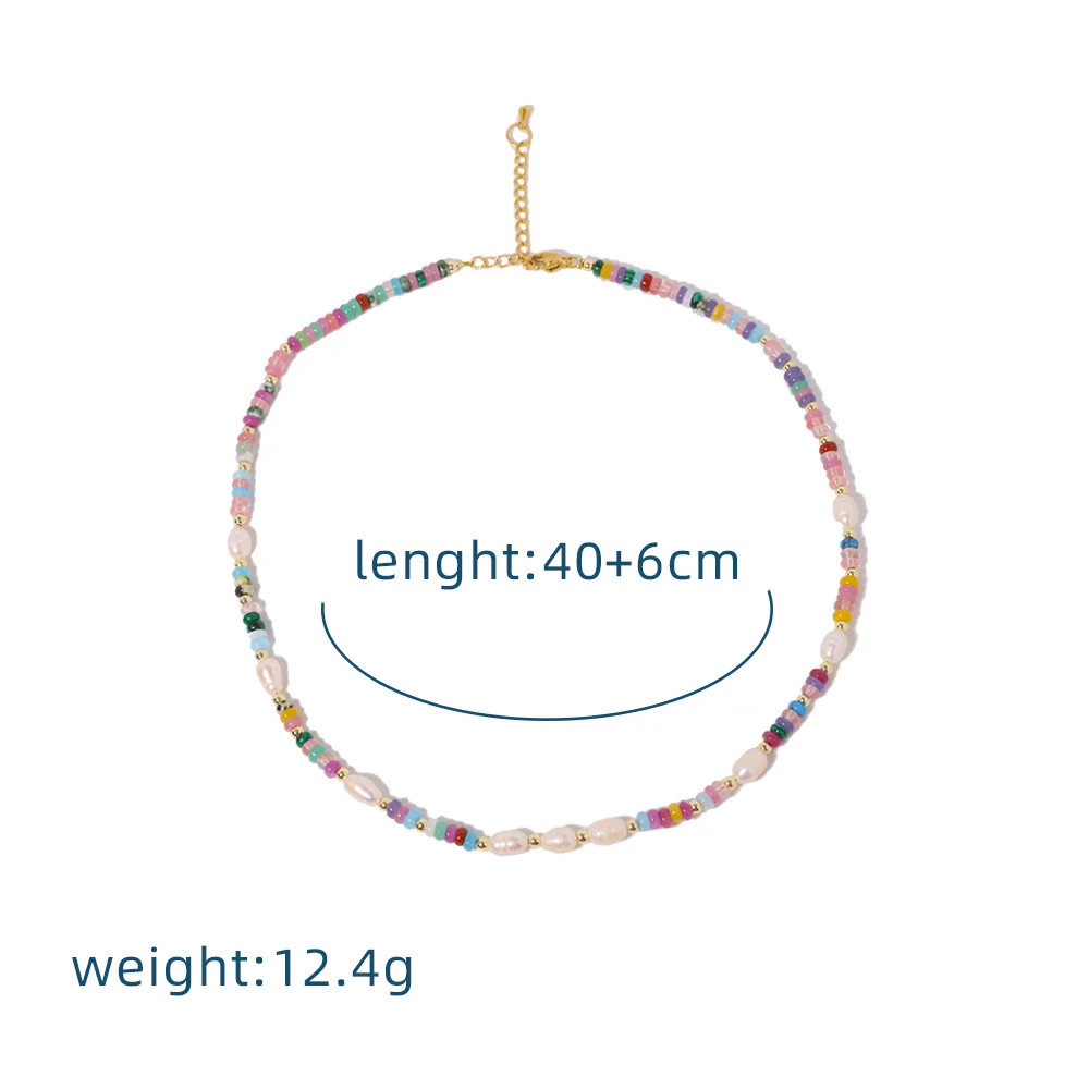 Colored Natural Stone Pearls Necklace Jewelry Women 18K Gold Plated Korean Desig