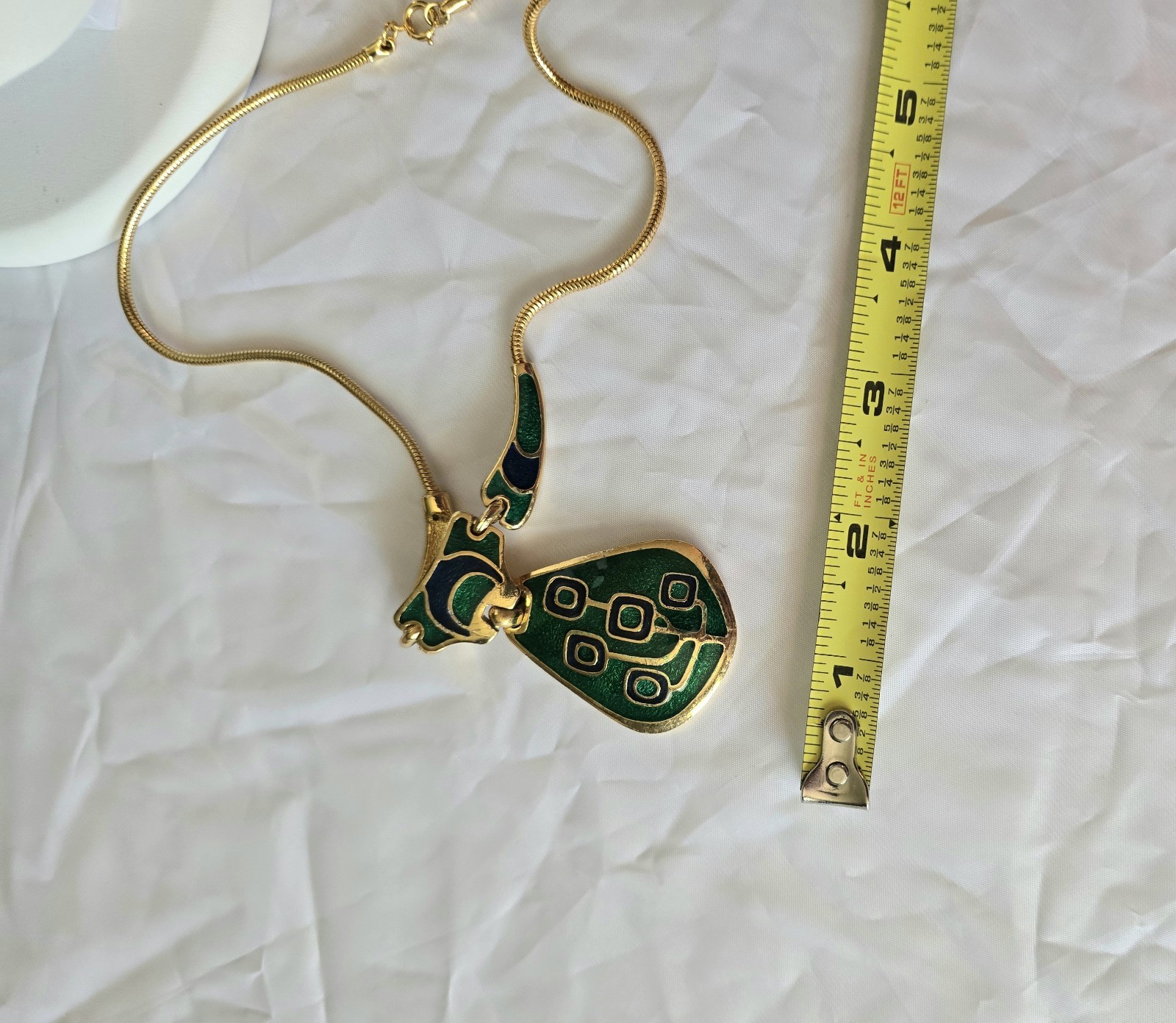 Vintage 1970s Blue & Green Enamel Gold Tone Collar Necklace, made in Thailand