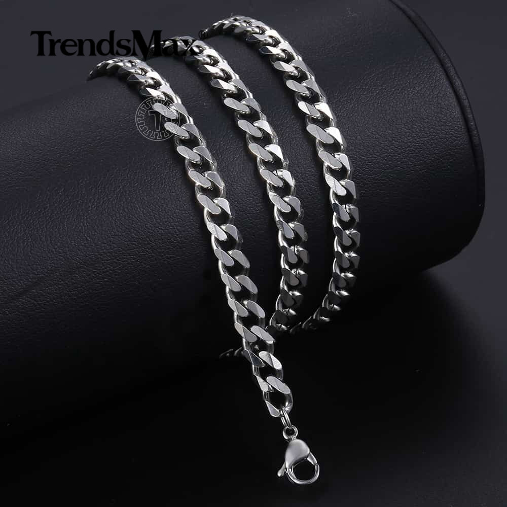 Mens Stainless Steel Cross Pendant Necklace 5MM 18″-30″ Silver/Black Cuban Chain