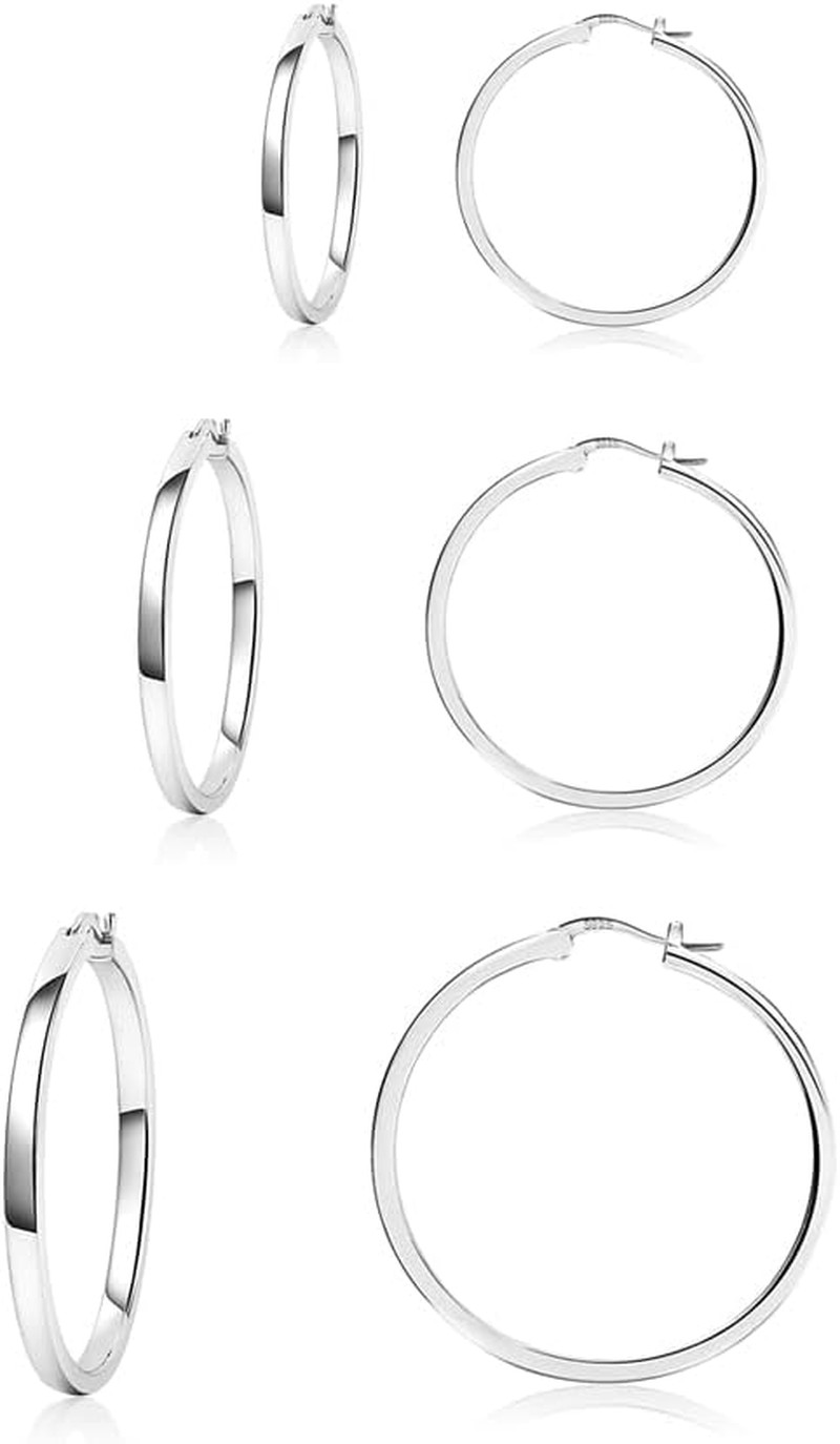 3 Pairs 925 Sterling Silver Hoop Earrings Lightweight Small Sterling Hoops Earri