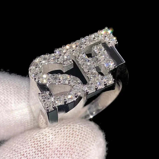 3.00CT Round Cut Lab-Created Custom Name Logo Men’s Ring 14K White Gold Plated