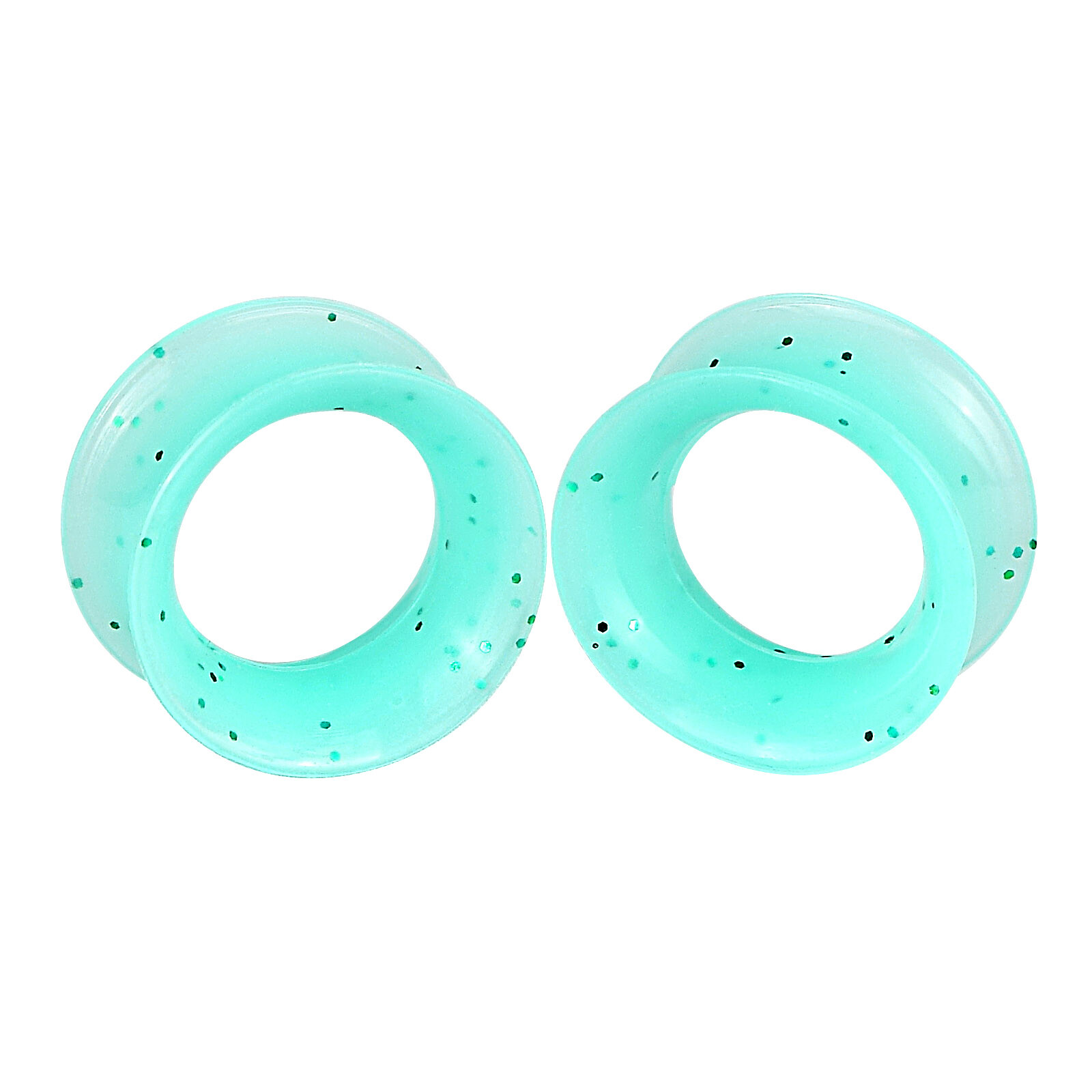 Pair Silicone Ear Gauge Turquoise with Green Glitter Ear Plug Tunnel Expander