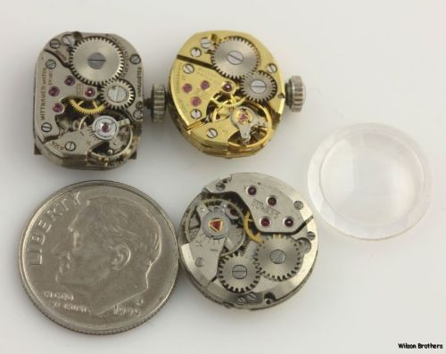 4 Piece Wrist Watch Movements + Crystal Lot – For Parts Bulova Duward Wittnauer
