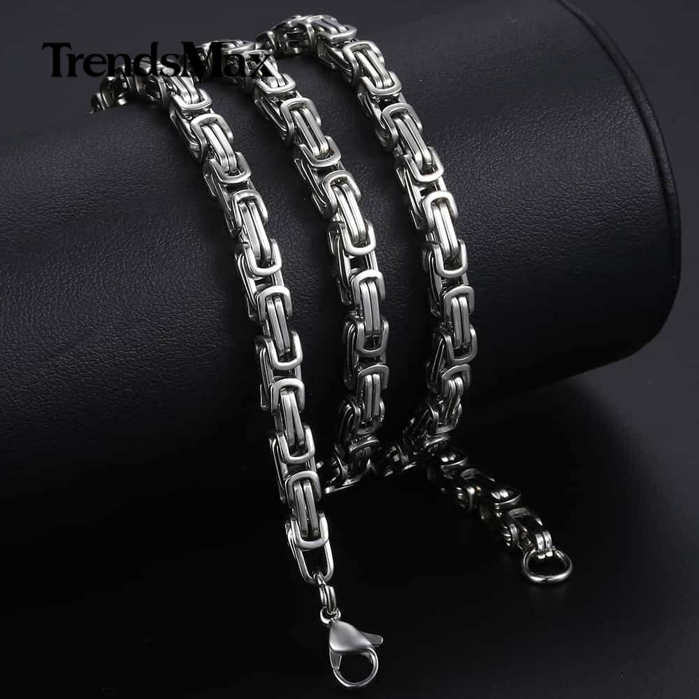 5MM 18-30″ Silver Stainless Steel Box Byzantine Chain Necklace Mens Link Jewelry