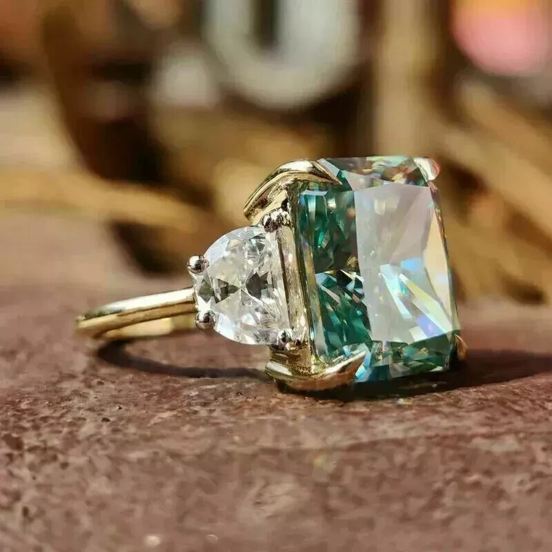 RARE 15.80 Ct Blue Treated Diamond Radiant Cut Solitaire Ring 925 Silver Ring