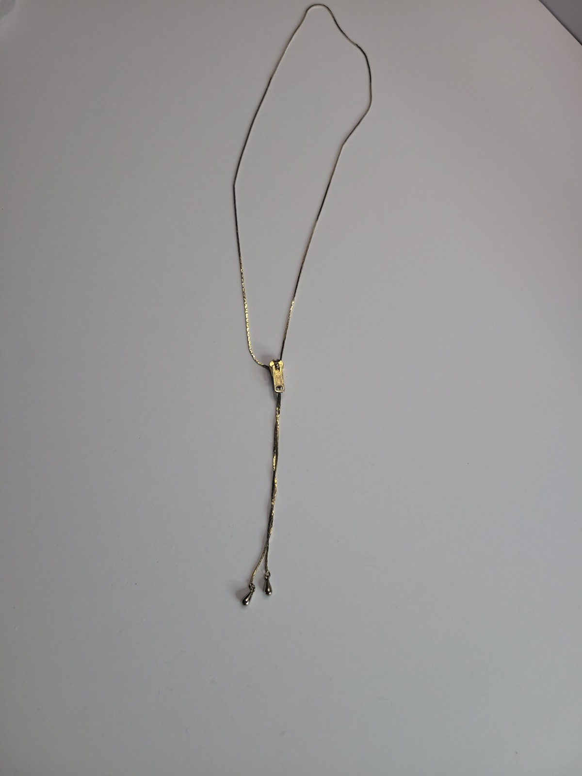 Gold Tone Adjustable Bolo Slider Necklace Teardrop Dangle Lariat Y Necklace