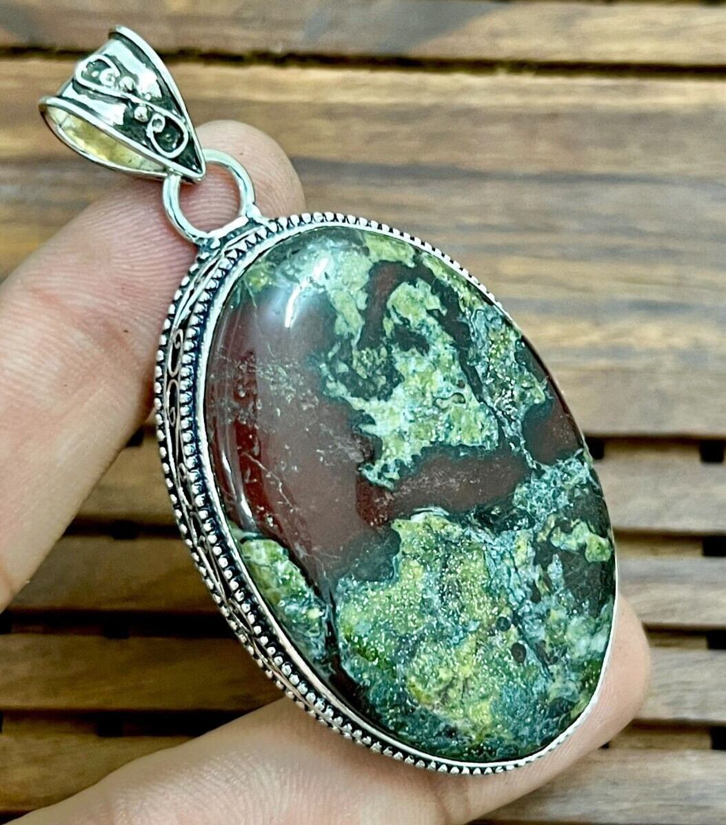 Drgon Blood Jasper Gemstone 925 Sterling Silver Handmade Jewelry Pendant 2.05″