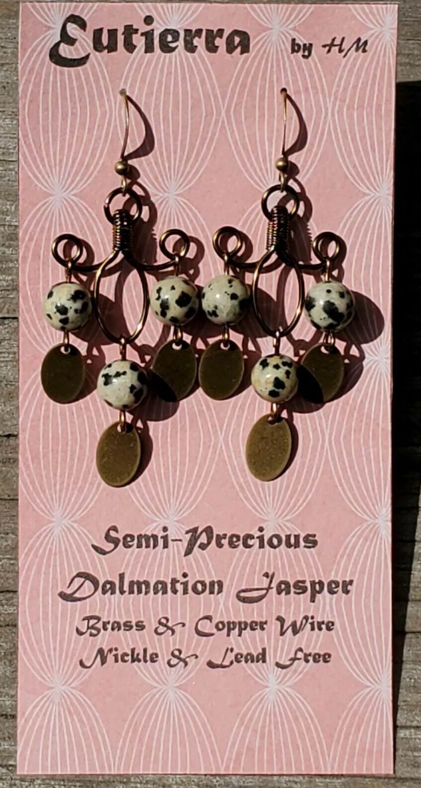 Eutierra Semi-Precious Dalmation Jasper Earrings Hand Crafted In The USA 2 1/2″
