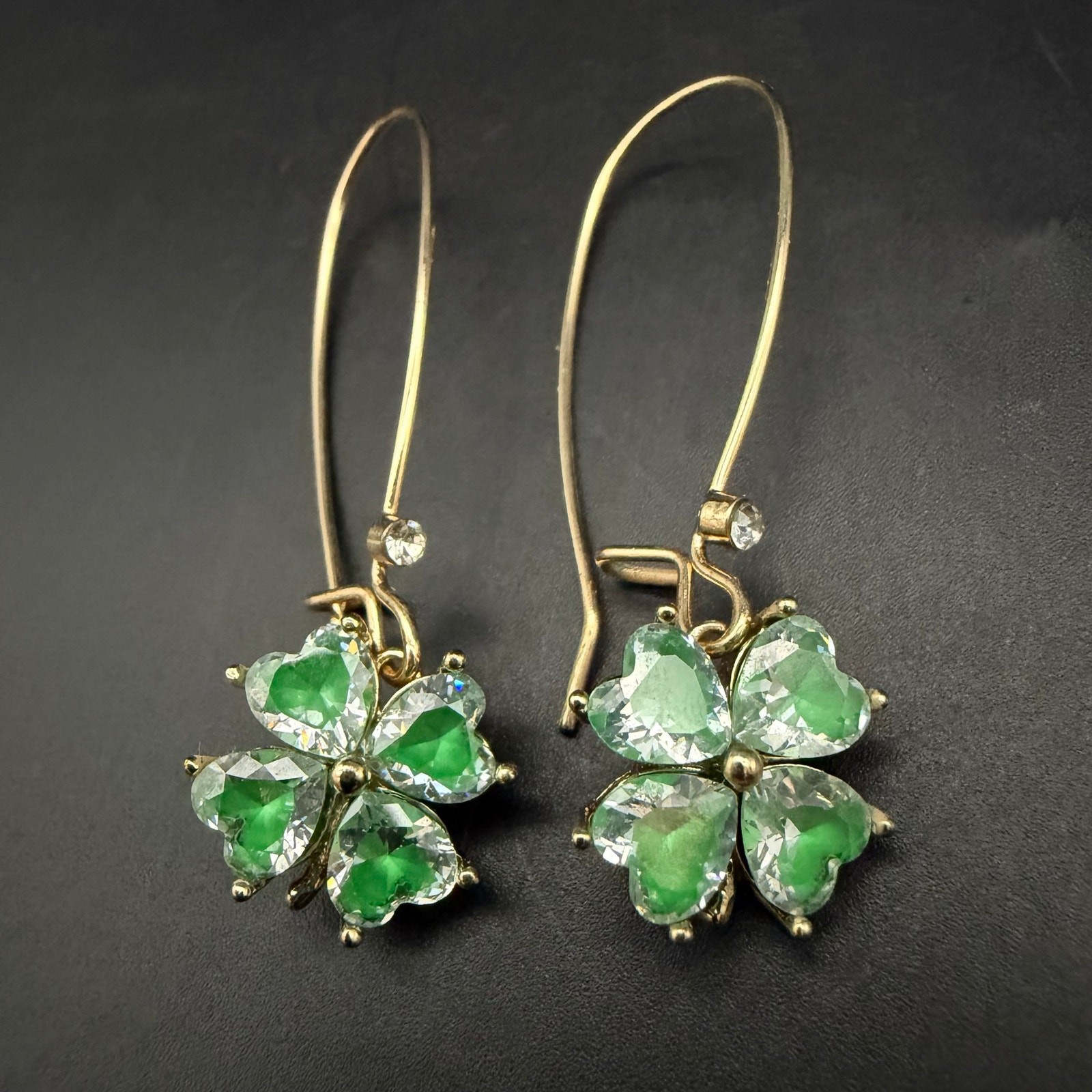 NEW True To Form Hand Painted Shamrock 4 Leaf Clover Earrings ~St Patrick’s Day