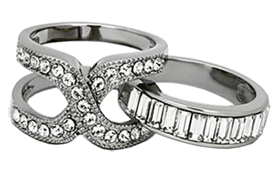 3 Pcs His & Her Stainless Steel Wedding Engagement Couple Matching Ring Band Set