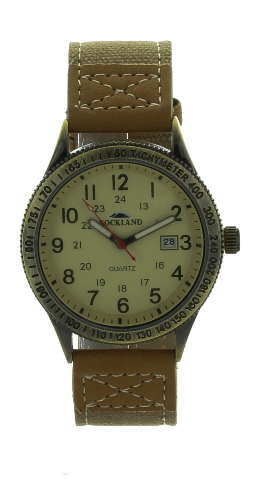 Rockland Men’s Quartz Wrist watch Khaki color Band with Date Easy to Read