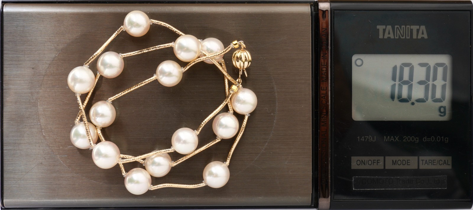 9-9.5mm Champagne Japanese Akoya Pearl Necklace,14k Solid Yellow Gold,18.1″