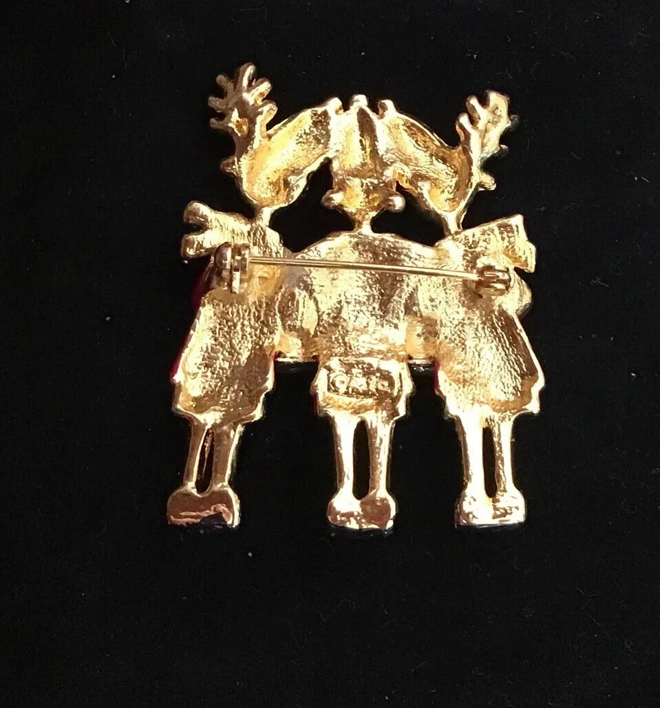 Vintage AJC Three Mice Mouses Pin Brooch In Deers Costumes Singing, Christmas