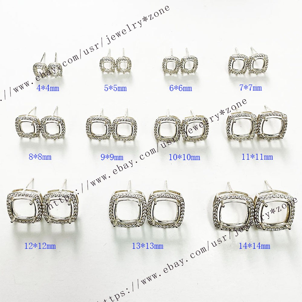 Pre Notched Sterling Silver Earrings Cushion 4x4mm to 14x14mm Semi Mount Dangle