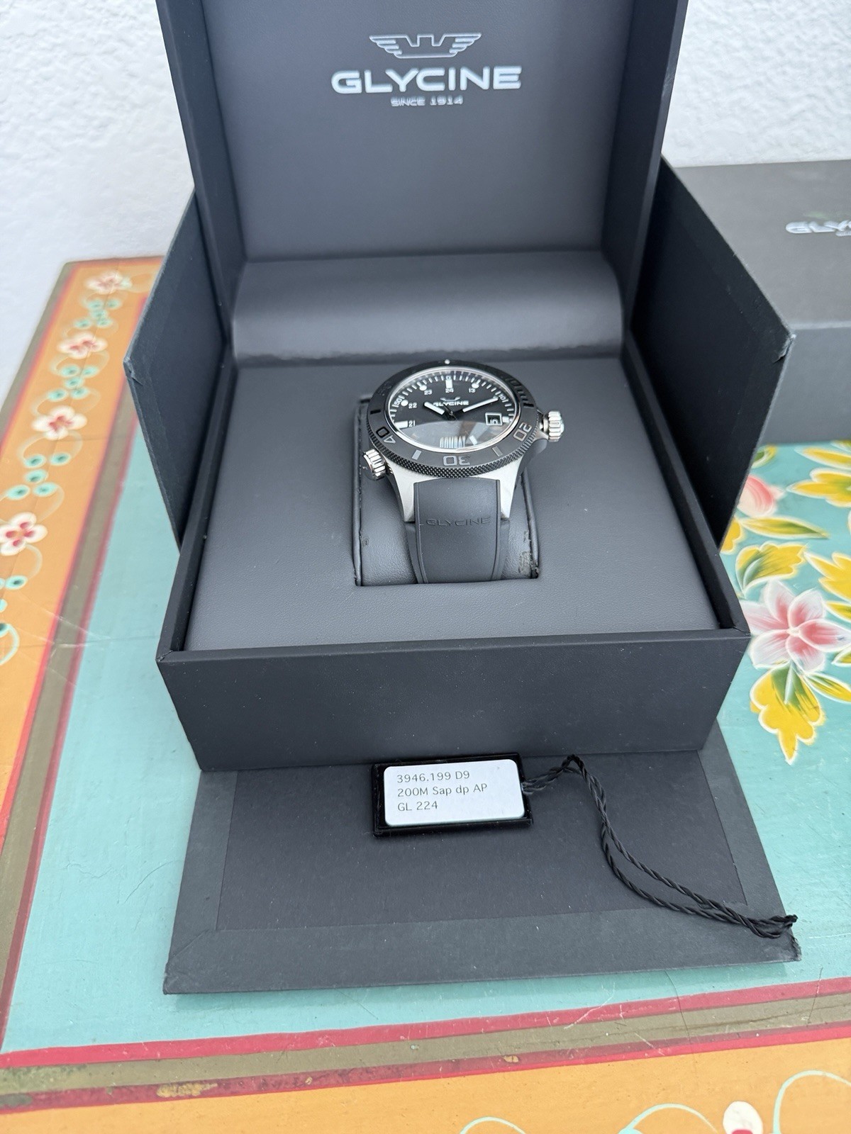 Glycine Combat Sub Aquarius 50ATM Automatic Watch Ref 3946 Full Set GL 224 Mens