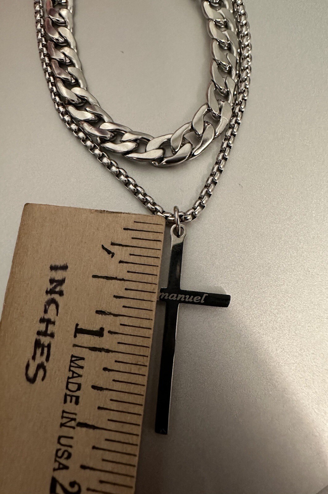 Men Double Layer Cross Pendant Necklace Stainless Steel Hip Hop Gothic Unisex