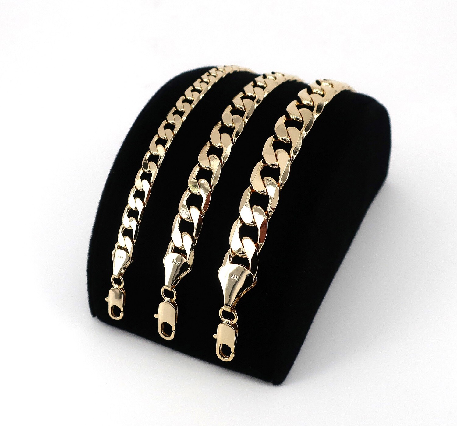 Men’s Yellow Cuban link Chain Necklace Bracelet 7mm, 10mm, 12mm 14K Gold Plated