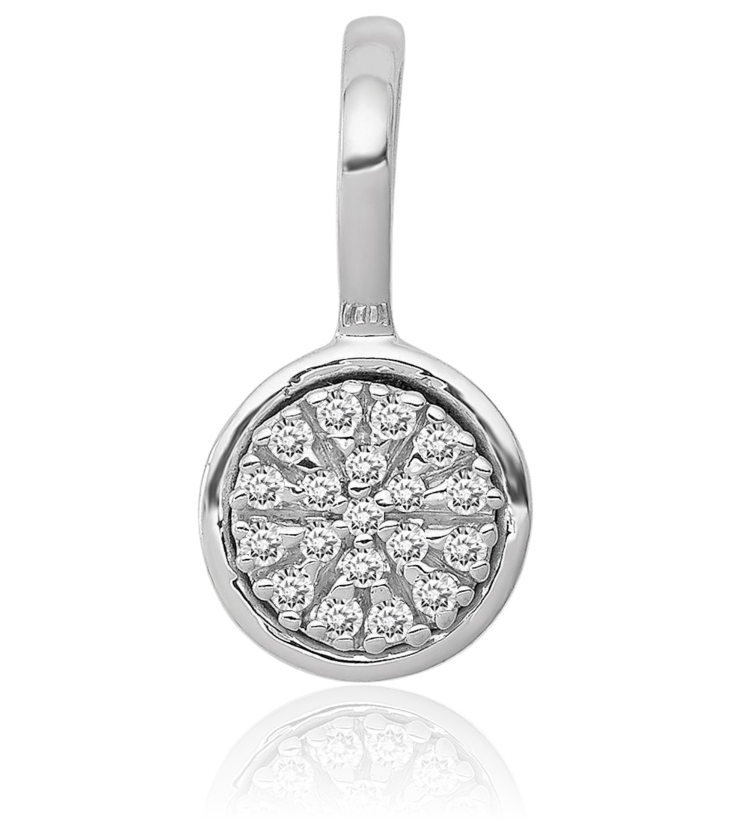 14K Solid White Gold 0.09 ct Diamond Pendant Necklace Round Cut, Natural, Prong
