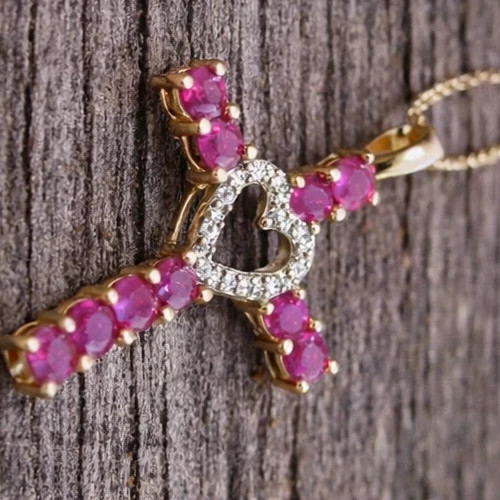 Heart Cross Pendant Necklace – Gold Tone Diamond Accent Religious Jewelry