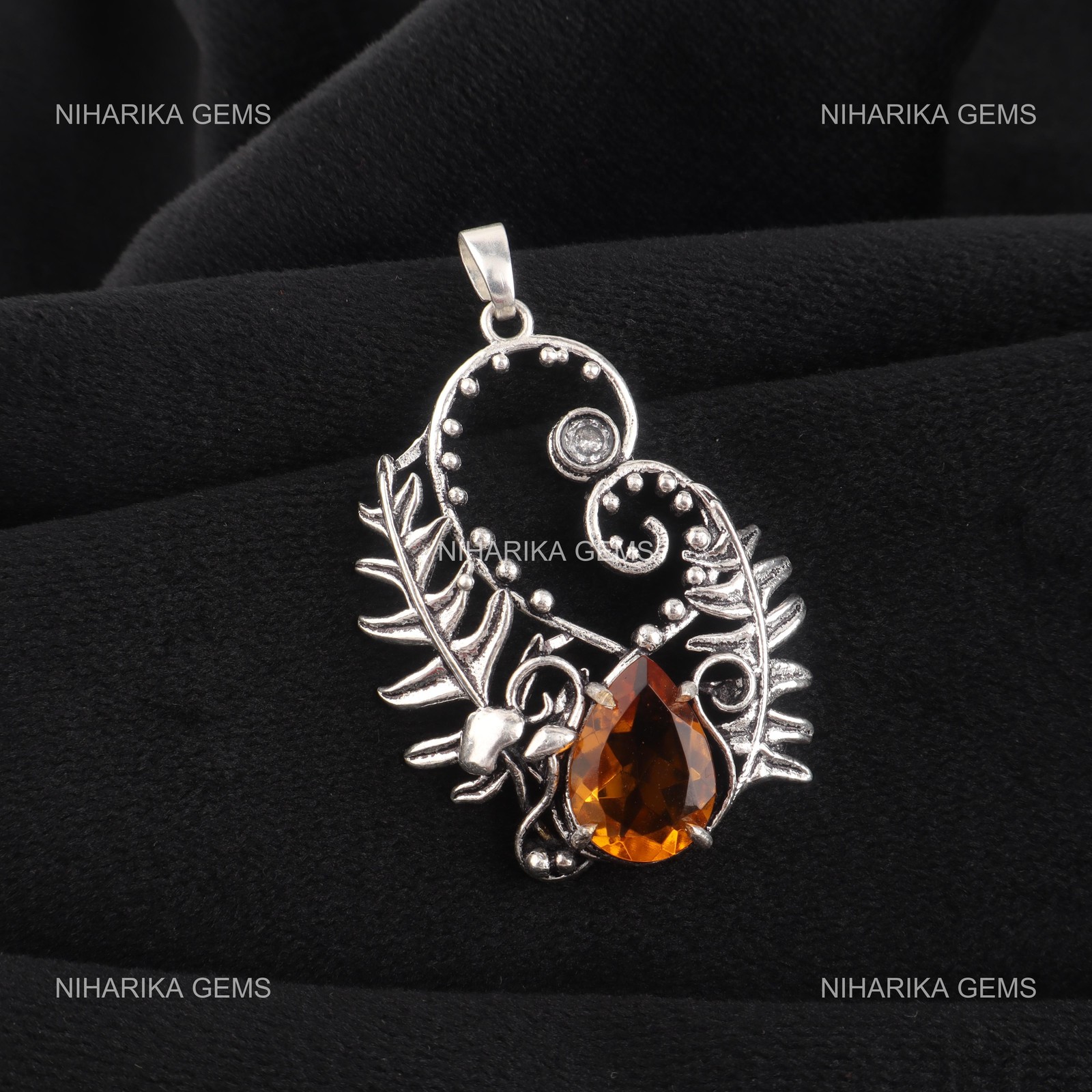 Pear Citrine Stone November Unique Anniversary Mother Pendant Jewelry 925 Silver