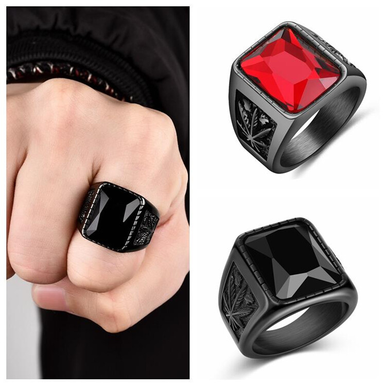 Deziloo Onyx Stone Ring Black Mens Stainless Steel Size 7/8/9/10/11/12/13