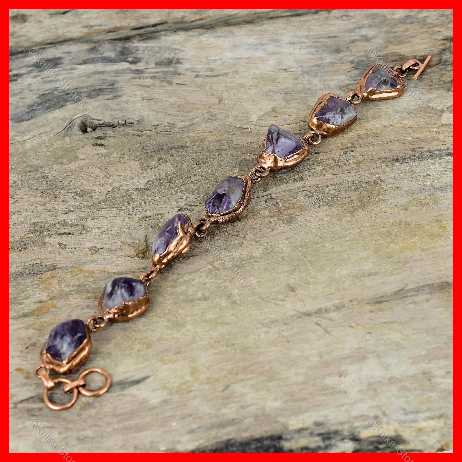 Pentagon Super 23 Amethyst Gemstone Chain Electroformed Ethnic Bracelet Copper