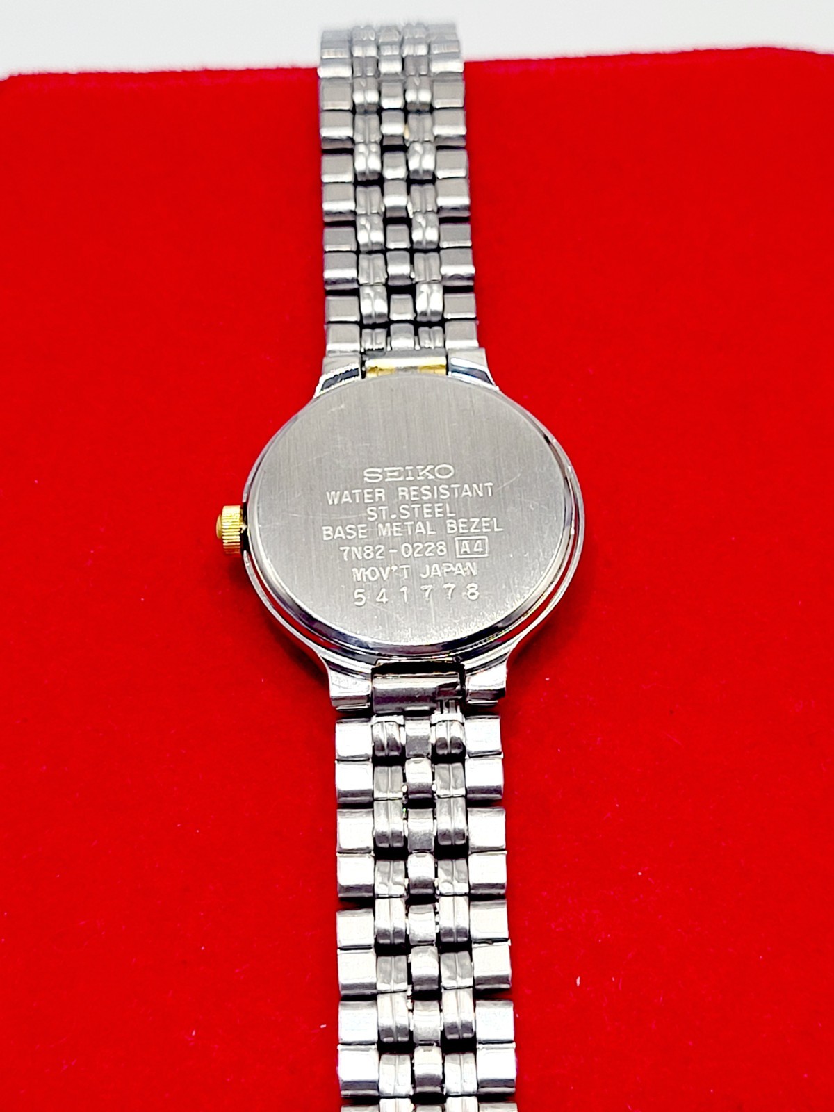 Seiko Watch Women 23mm Black Dial 1995 Two Tone Date Round 7N82-0228 New Battery