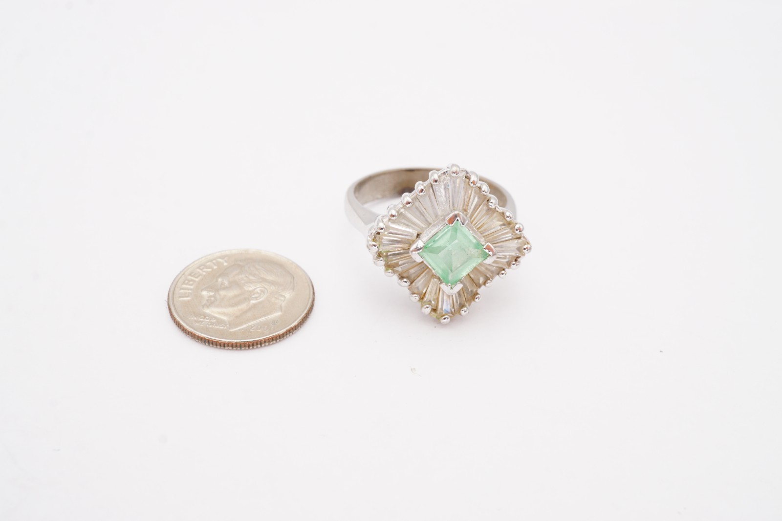 Sterling Silver 925 Lab-Created Green Spinel CZ Ring Size 10