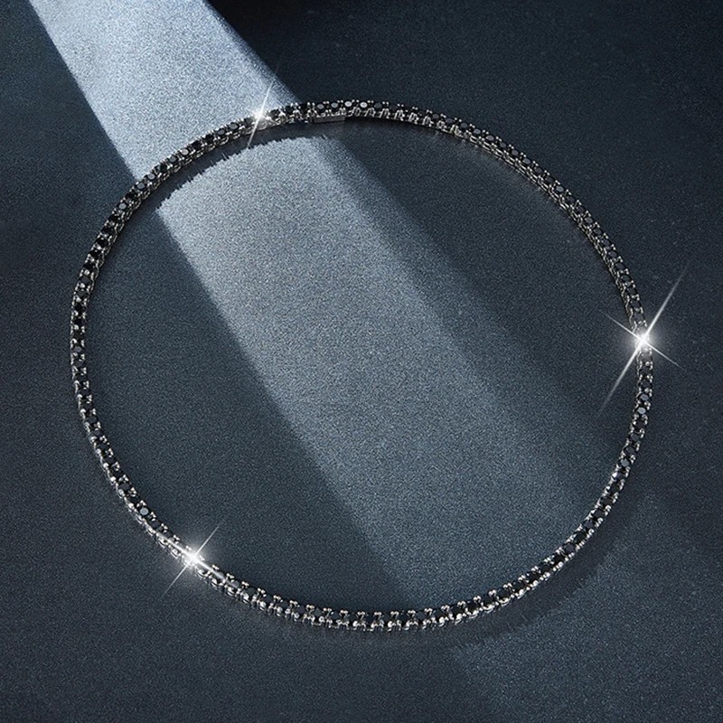 GRA Certified Real 3/4/5/6.5MM Full Black Moissanite Tennis Necklace for Women M