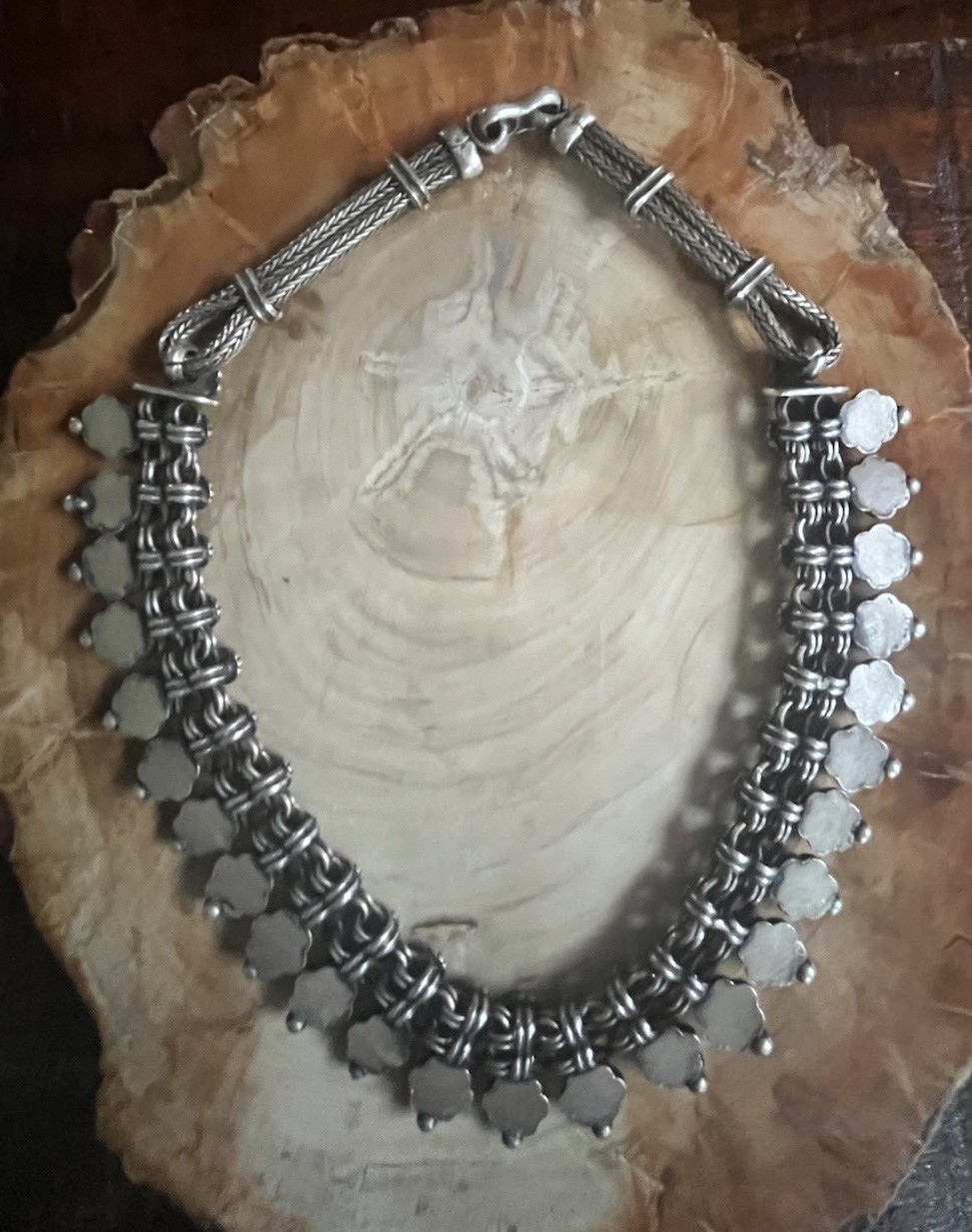 Heavy Handmade Sterling Silver Floral Bib/Collar Foxtail Wheat Link Necklace