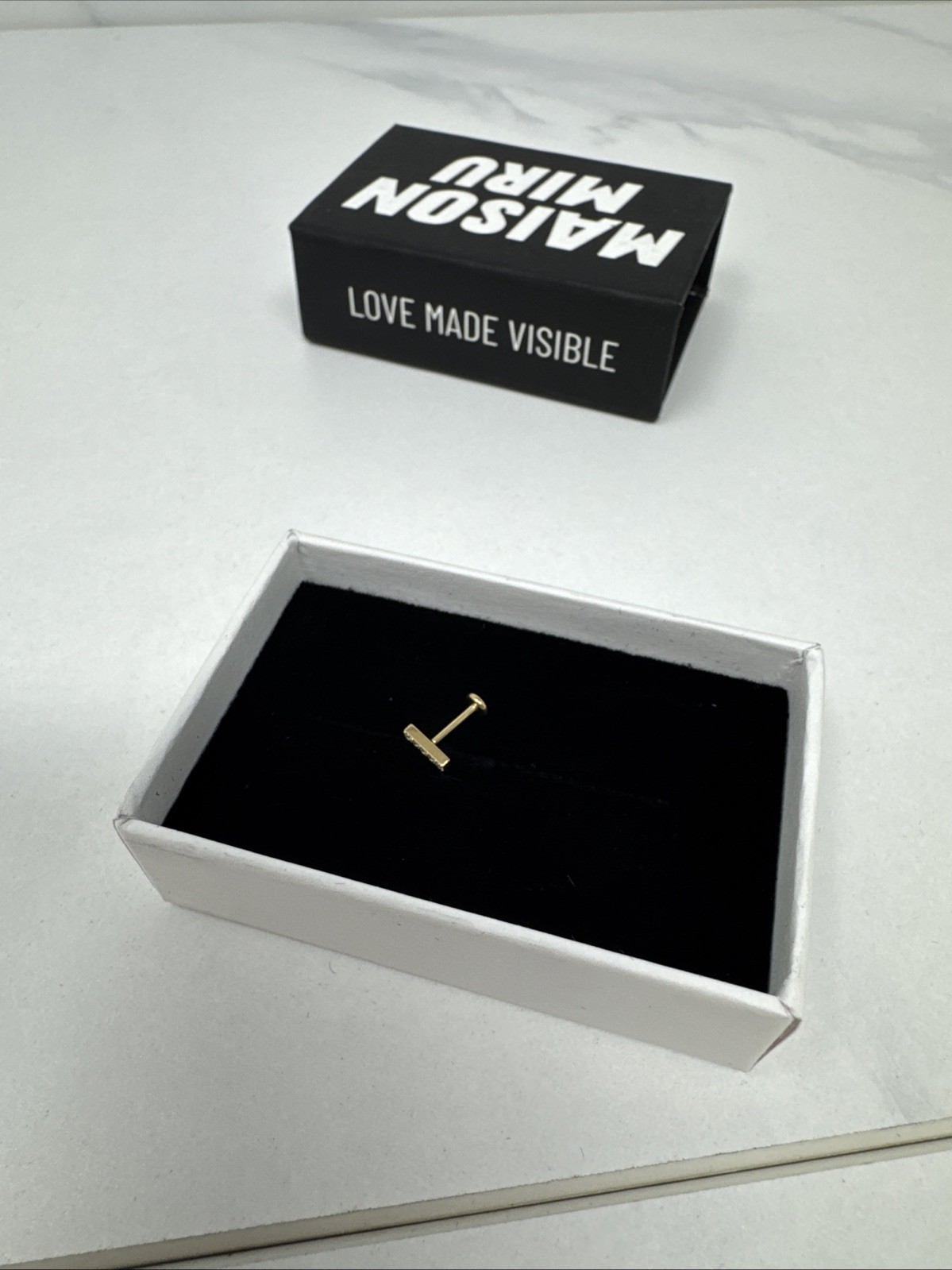 Maison Miru Pave Bar Nap 4 Stone Earring Hypoallergenic Push Pin Flat Back Gold