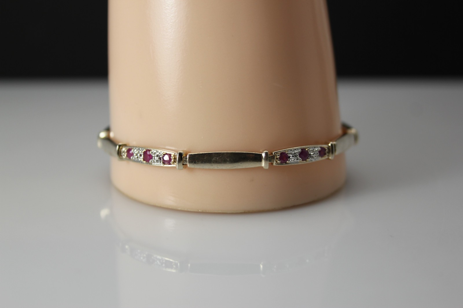 Gold Plated 925 Sterling Silver Ruby Stones Link Bracelet 8.8 Grams (BR5548)