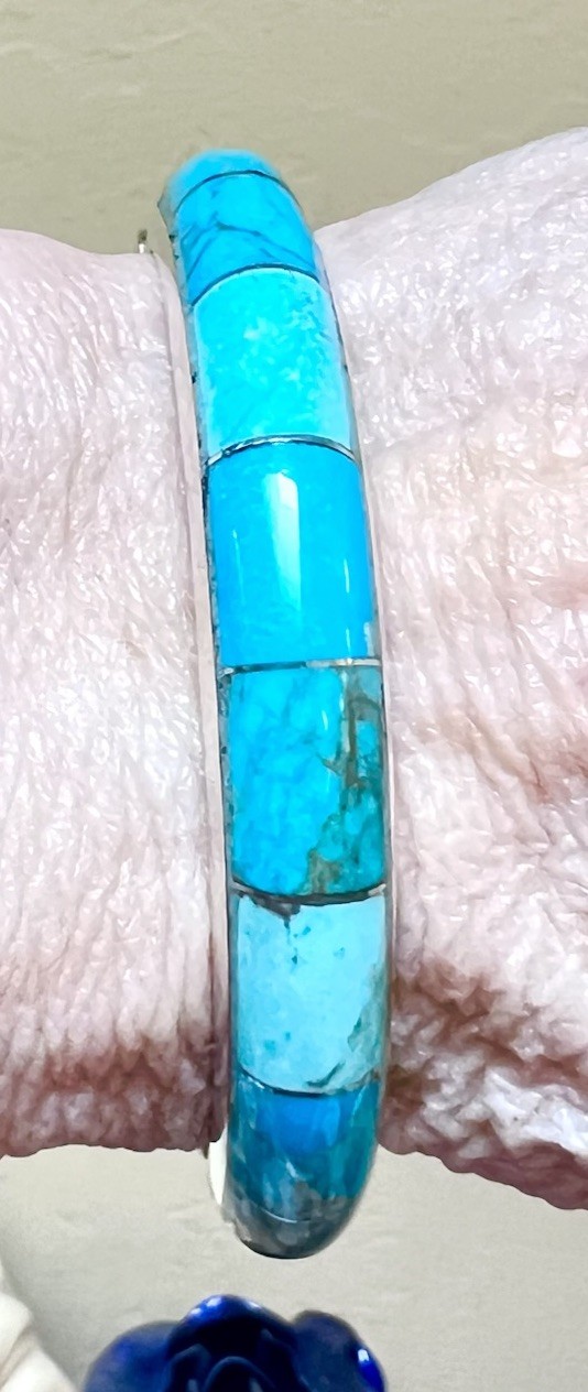 LOVELY Jay King, Desert Rose Trading Sterling Silver & Turquoise Inlay Bracelet