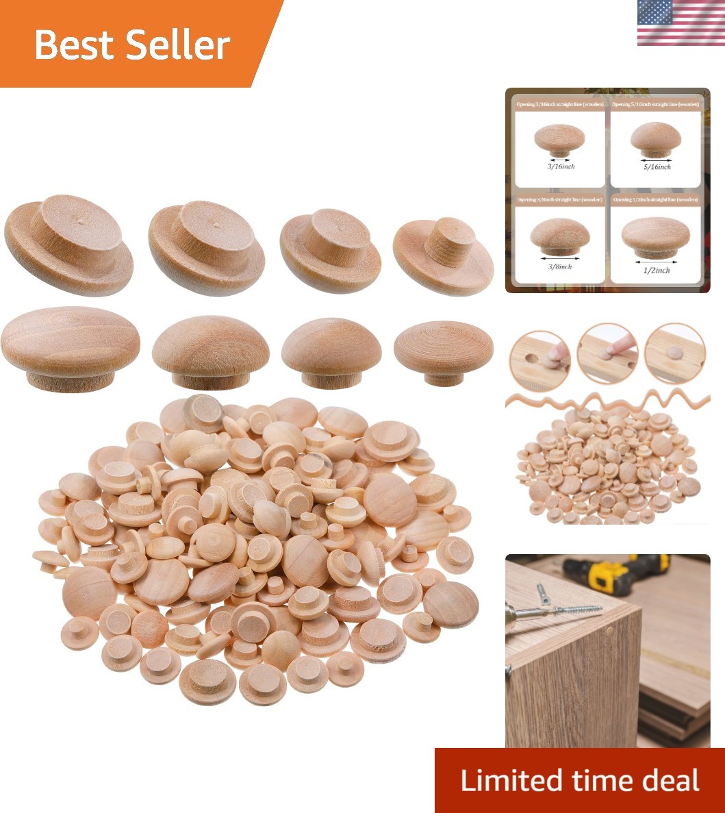 120 Pieces 4 Sizes Wood Plugs Wooden Hole Plugs Button Stoppers Hardwood Hole St
