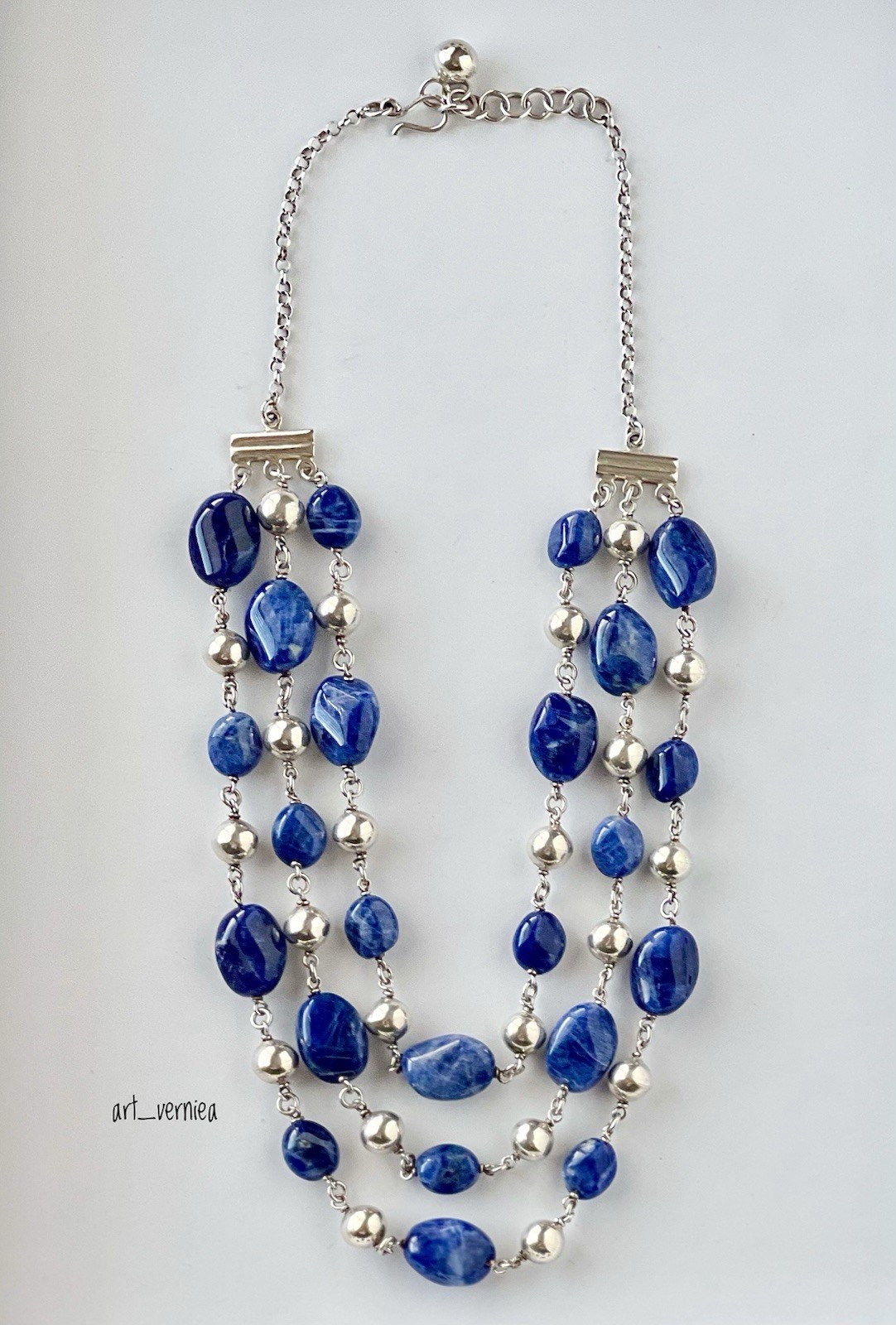 ILARIA Peru 925 STERLING SILVER BALL & SODALITE Bib Necklace – 86 g – GORGEOUS!