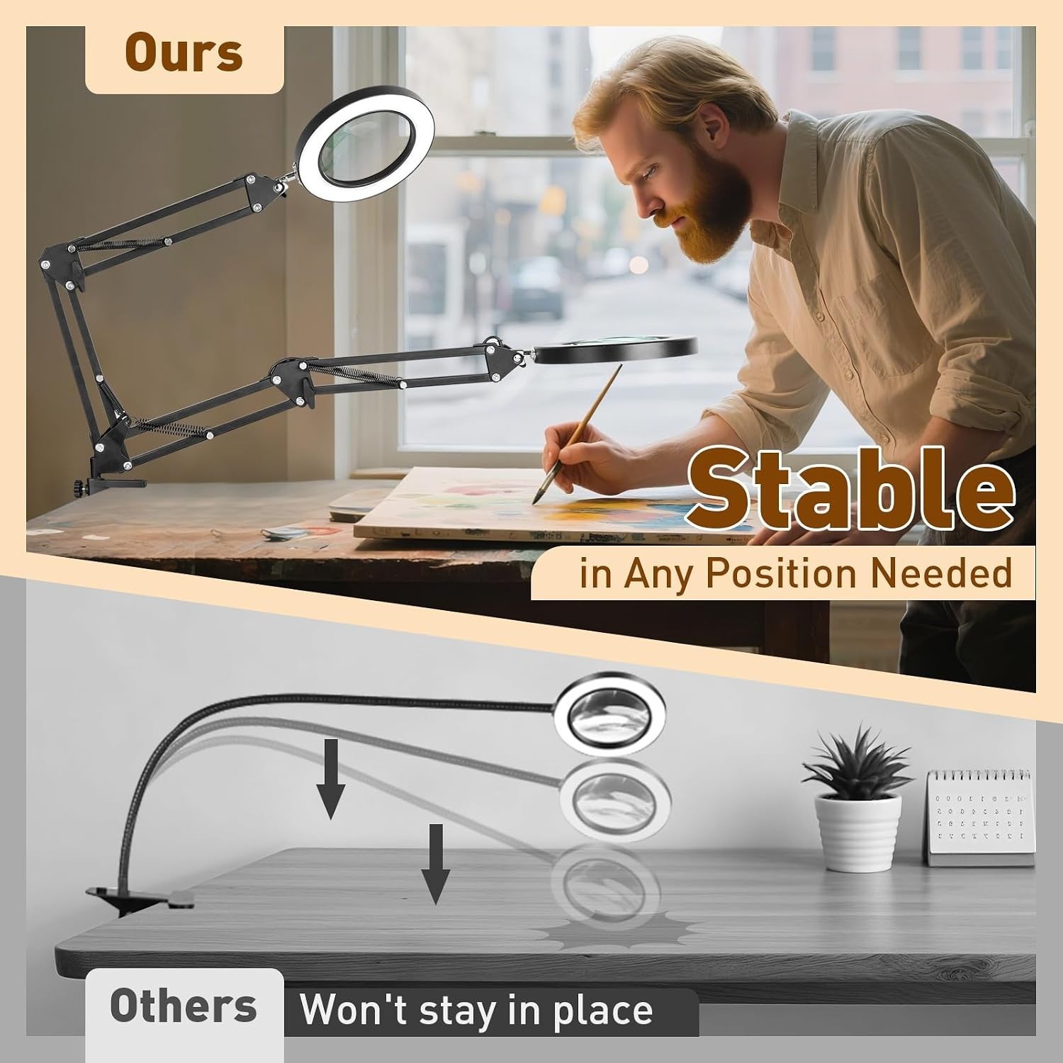 Lighted Magnifying Glass with Stand – 10 Levels Brightness