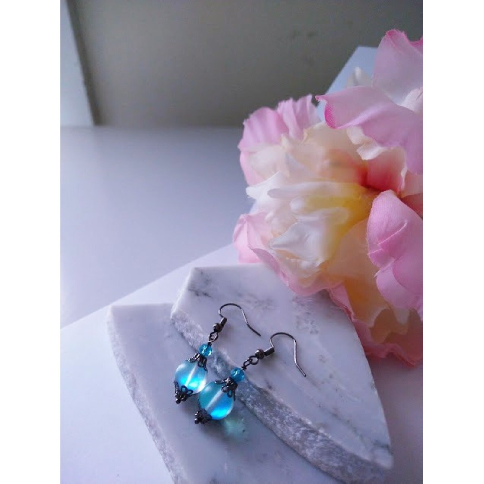 Mermaid Glass Dangle Earrings, Bridal Earrings, Bridesmaid Earrings, Handmade