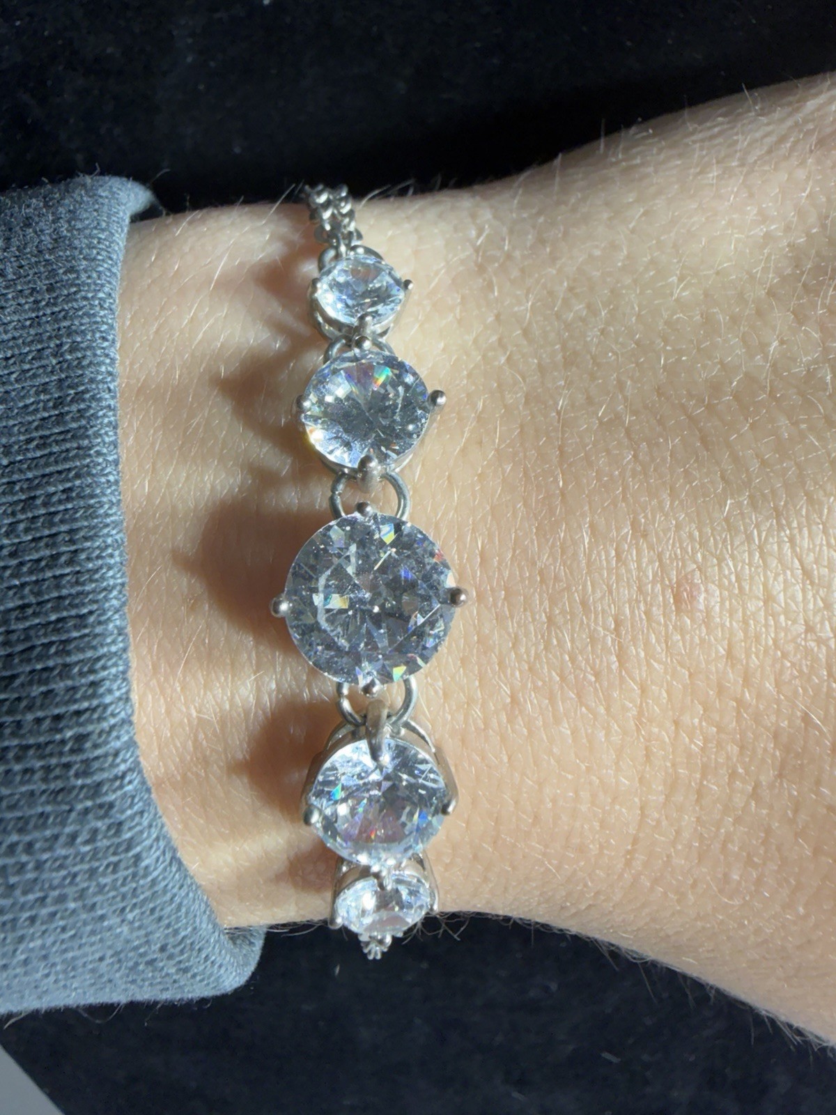 Charming Charlie Silver Tone Graduated Clear Crystal Bracelet Adjustable