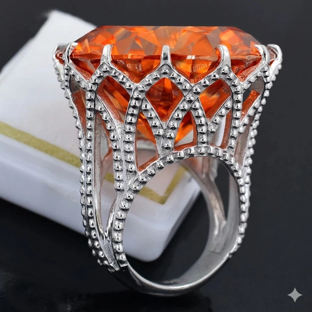 HUGE Certified 55 Ct Treated Orange Diamond Ring, Gift For Love-Tariffs FREE