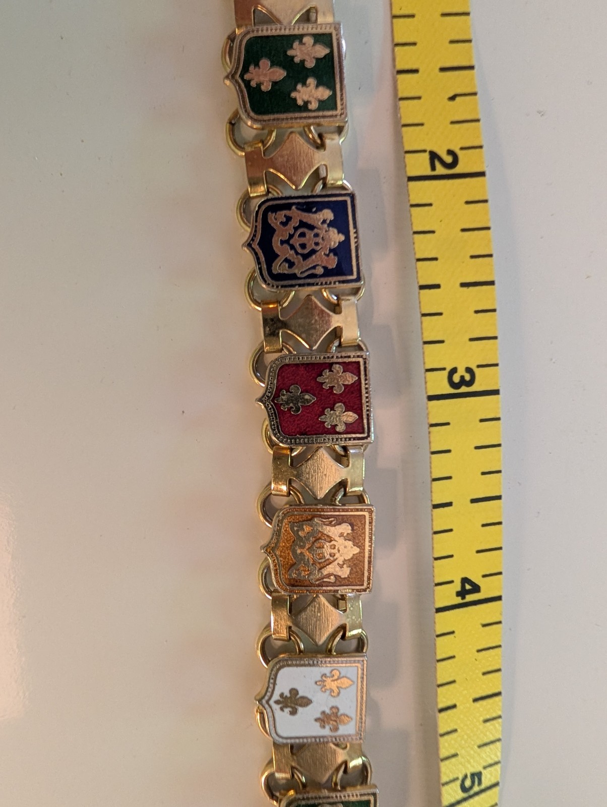 VTG 1960s French Souvenir Bracelet Enameled Fleur De Lis Coat Of Arms Heraldic