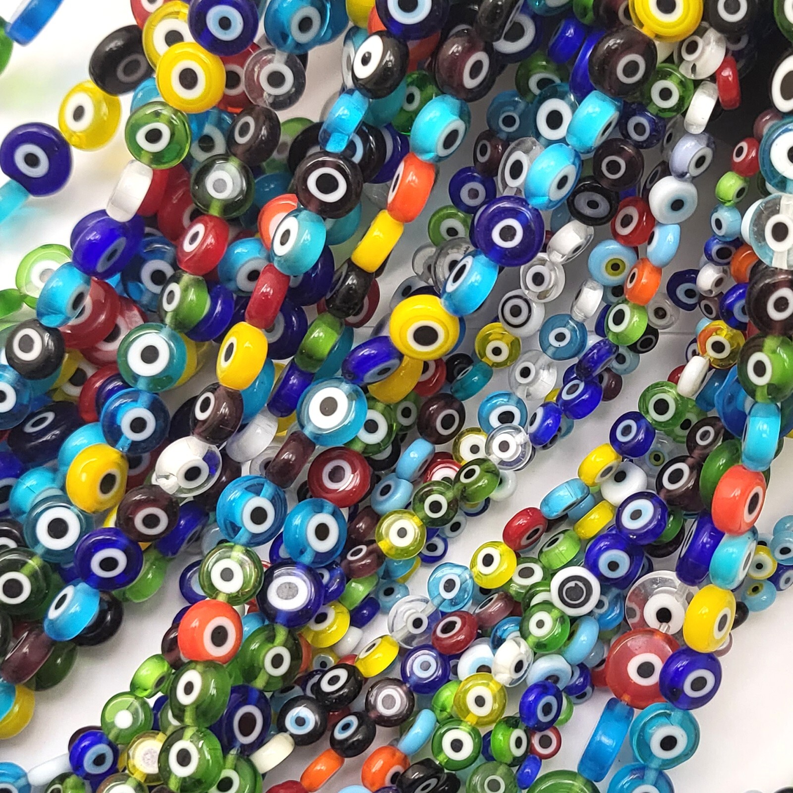 Rainbow Evil Eye Glass Coin Disc Bead Flat Round Saucer 4mm 6 8mm 10 12mm 15″