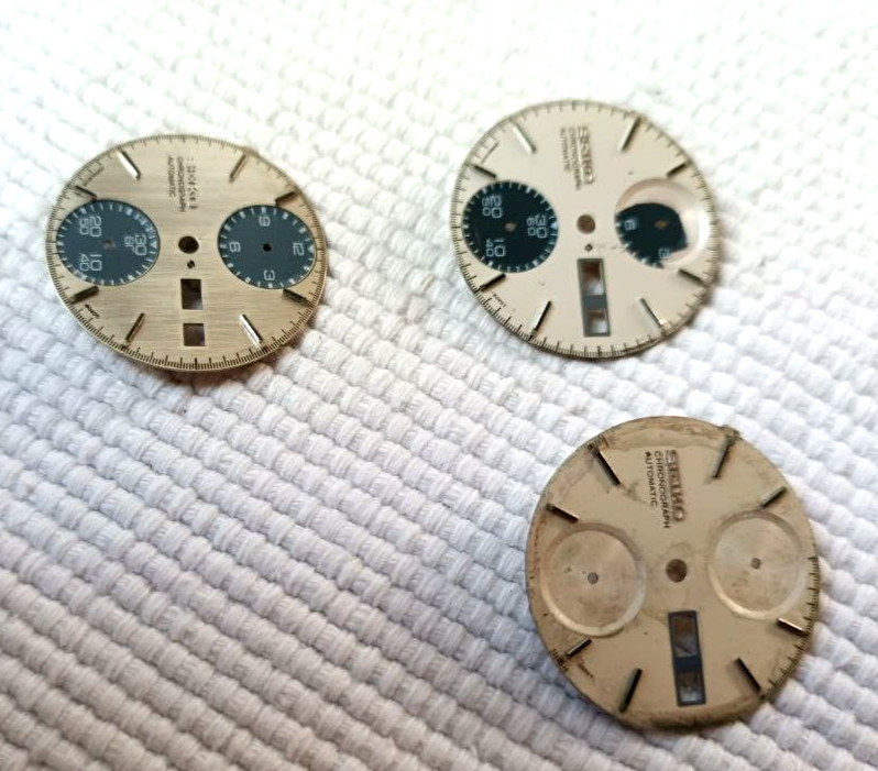 LOT OF 3 SEIKO PANDA CHRONOGRAPH REF 6138 -8020 ORIGINAL USED DIALS FOR RESTORE