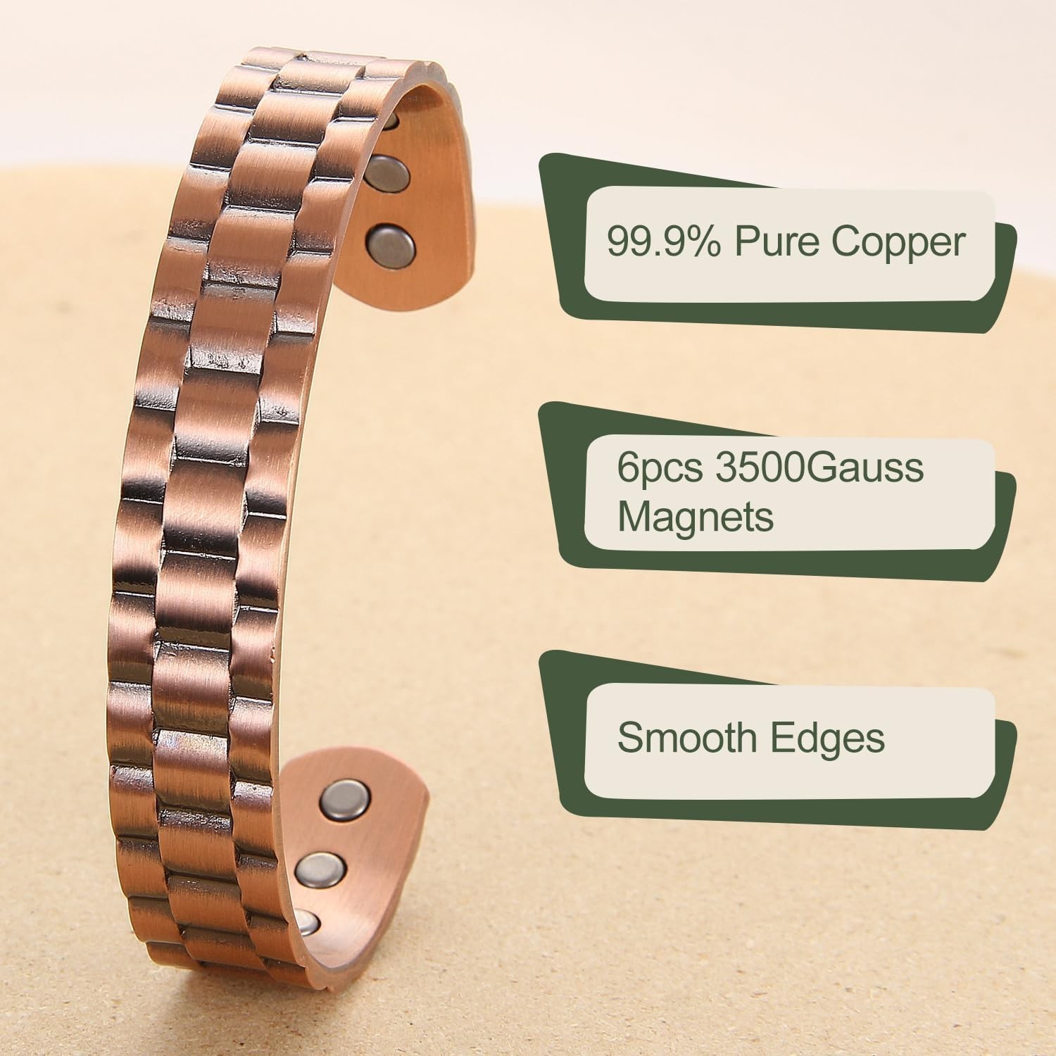 Pulsera de Cobre para Hombres Pulsera de Cobre Puro 99.9% 6 Imanes de 3500 Gauss