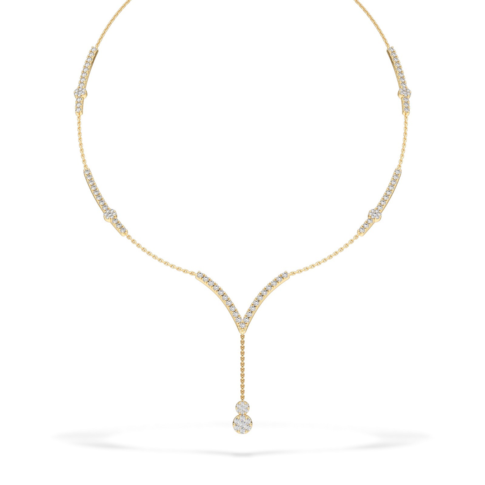 Elegant Round Cut Natural or Lab Grown Diamond Y Necklace in 10K 14K 18K Gold